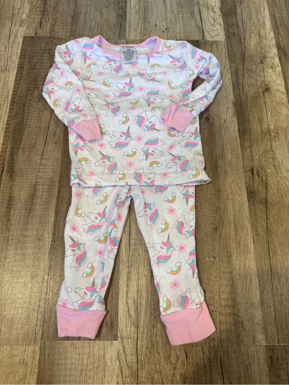 Girls Pink Unicorn Print Pajama Set